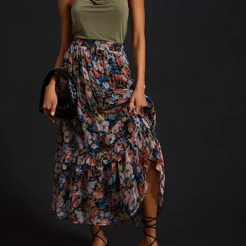 By Anthropologie Tiered Floral Maxi Skirt - Size Medium